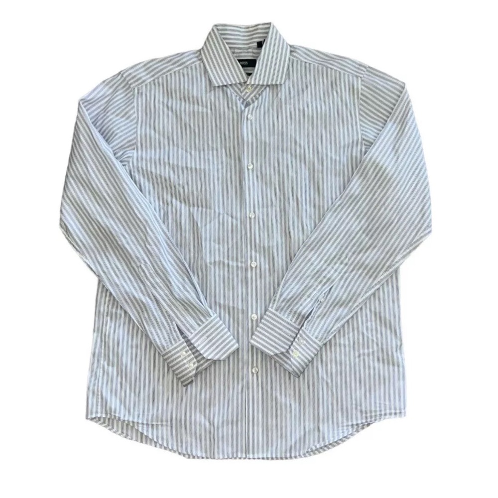 Hugo Boss Men’s Stripped Button Up L/S Regular Fit Dress Shirt Size 16/41